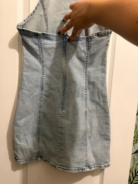 Light Wash Denim Halter Mini Dress - Picture 2 of 2